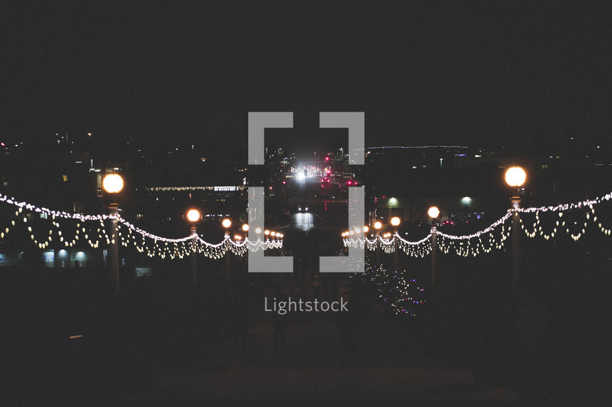 Christmas lights and lanterns at night 