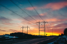 power lines at sunset 