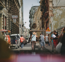 people walking in a city 