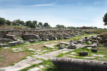 Shops at Philippi. These ruins from Ancient Philippi mark the shops at the Agora. One of these stalls may have belonged to Lydia the merchant who befriended the Apostle Paul in Acts 16 of the Bible. 
