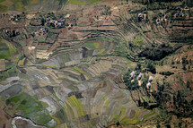 aerial view over farmland 