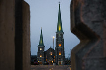 church with steeples in the evening 