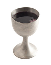 Goblet of Grape Juice in a Pewter Goblet Isolated on a White Background