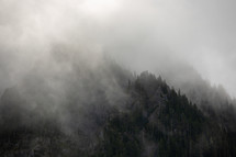 fog over mountain peaks 