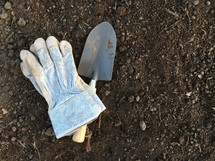 shovel and gloves in dirt 