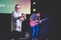 musicians on stage during a worship service 