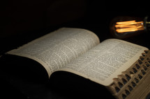 open Bible and Edison Bulb 