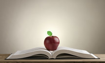 apple on the pages of a book