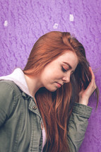 side profile of a redhead young woman 