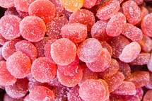 Calimocho red jelly candies. Top view of colofur candies