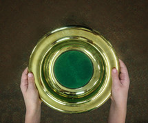 an empty offering plate 