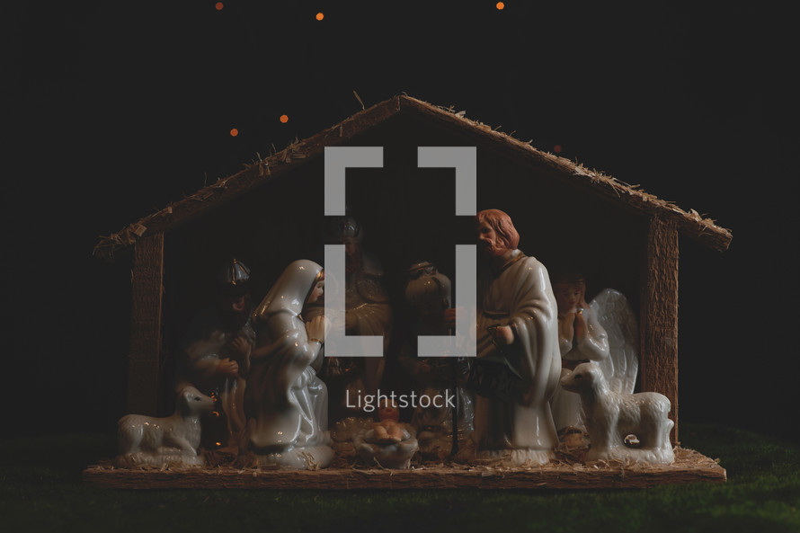 Dimly lit nativity scene