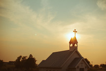 church and steeple at sunset