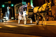 fairy tale carriage on a city street 