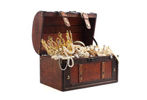 Antique Treasure Chest FIlled with Gold Silver DIamond Treasures