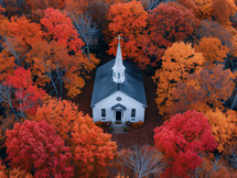 Little white church in fall