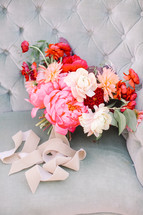 bridal bouquet in a chair 