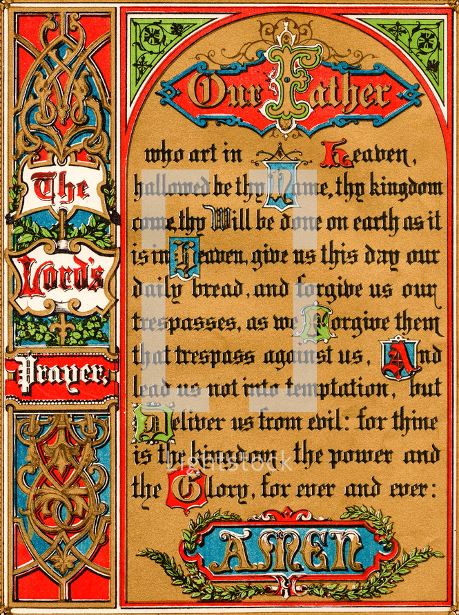 Colorful print of the Lord's Prayer.