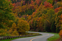 road through a fall mountain forest 