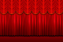 red closed curtains on stage 
