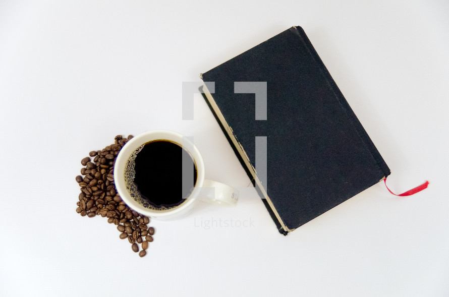 coffee beans and Bible 