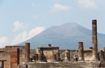 Roman ruins in Pompeii in front of  Mr Vesuvius 