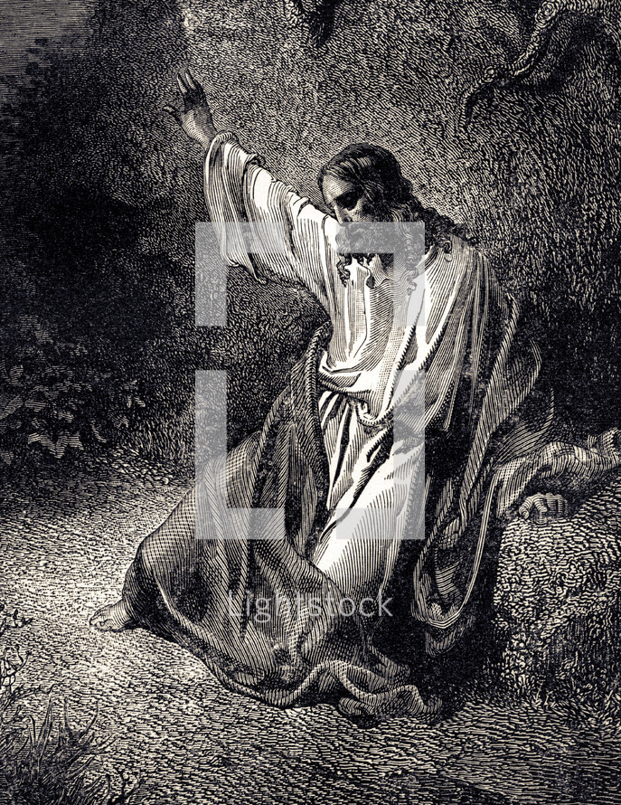 Artwork depicting Jesus praying.