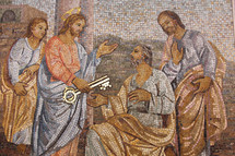 Mosaic of Jesus giving the keys of the Kingdom to Peter 