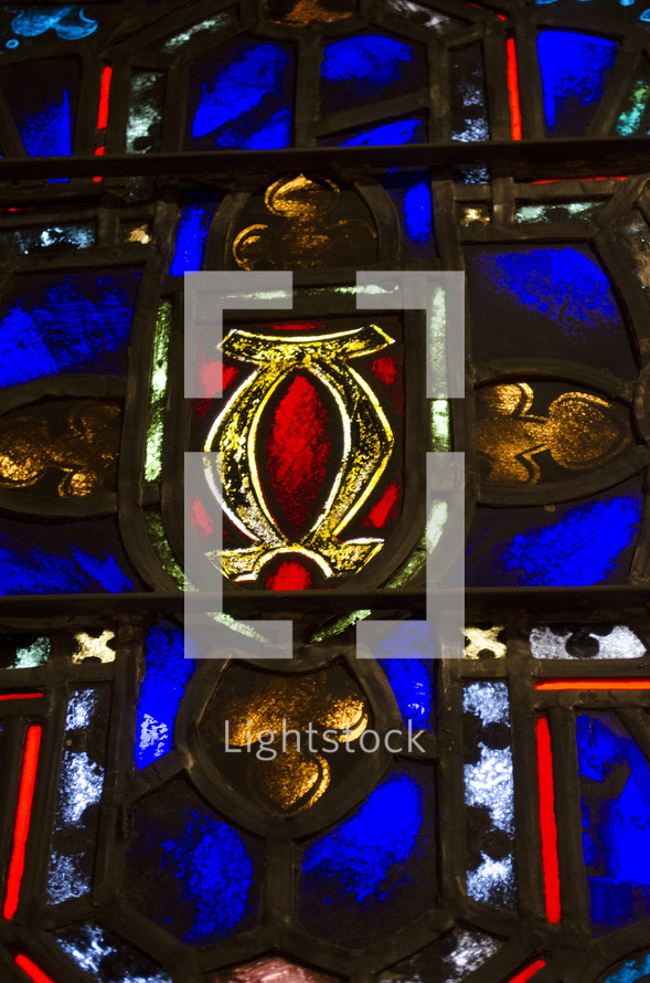 Ascension Symbols in stained glass window 