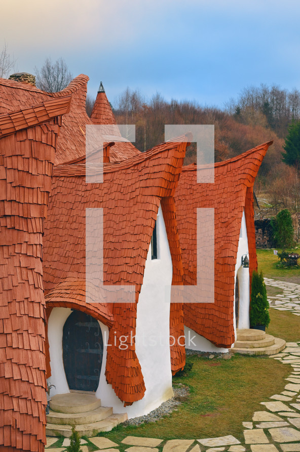 Fairytale clay castle of Porumbacu Village, Sibiu Region, Romania - 07 January 2022