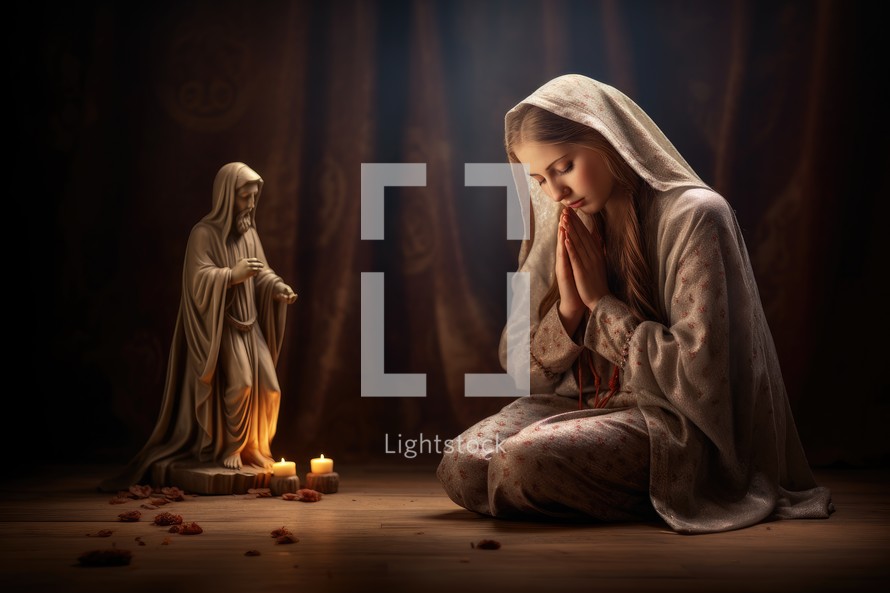 Woman praying on dark background