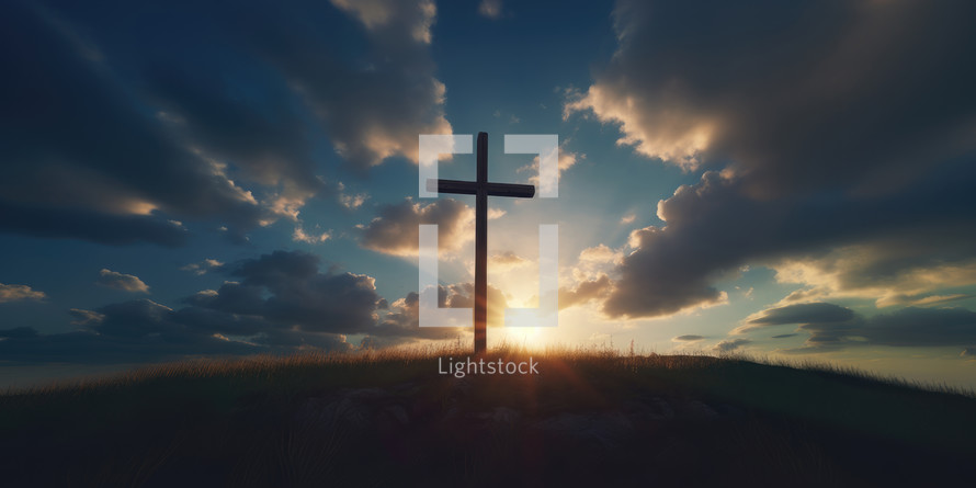 Cross on a sky background with copy space