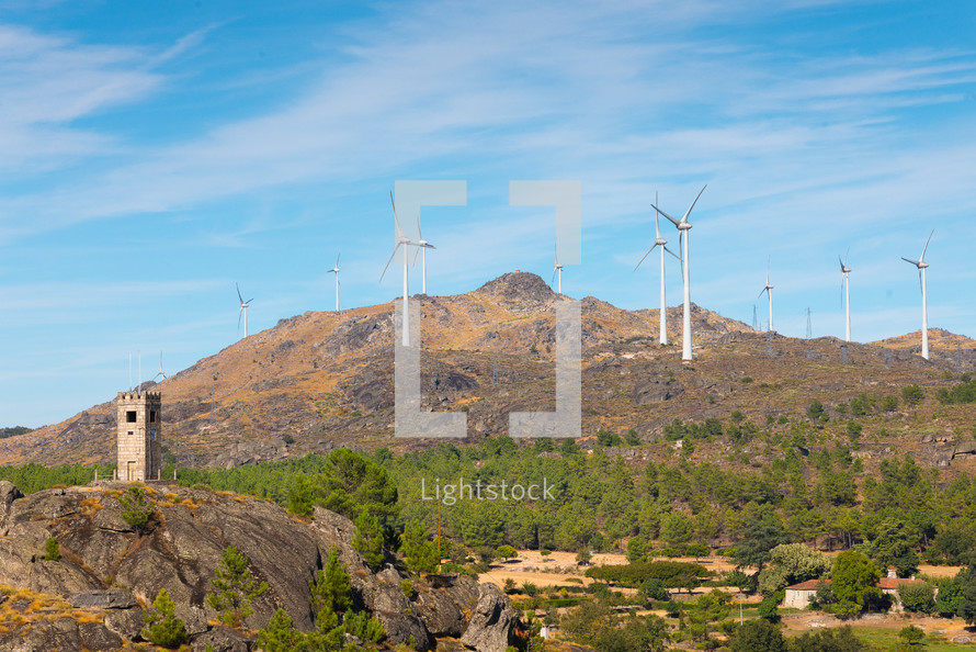 wind turbines on a mountaintop 