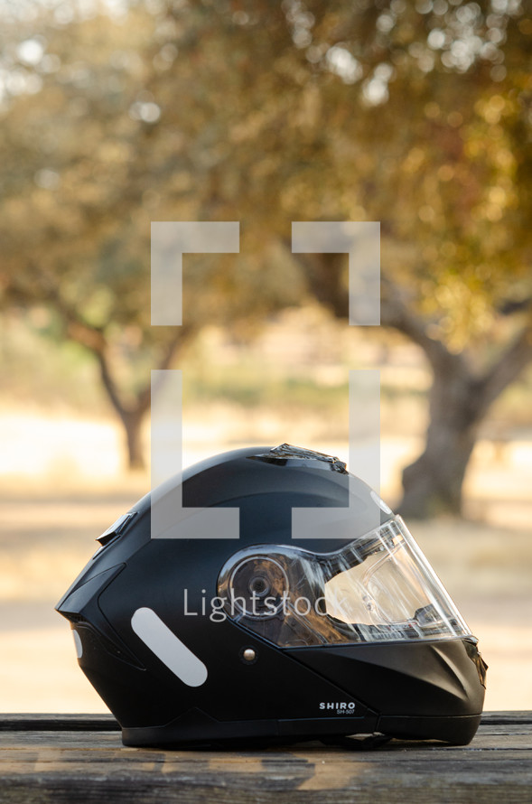 helmet on a bench 