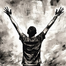 Artwork of a man raising hands in worship