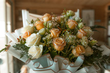 White rose flower bouquet, bunch of flowers, anniversary wedding gift