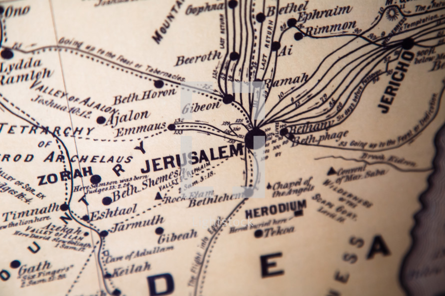 Map of Jerusalem and surrounding locations