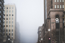 foggy morning in a city 