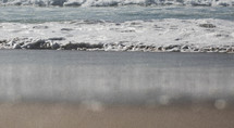 sea foam and tide washing onto a beach 