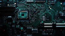 Closeup of computer circuit board.