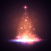 A Christmas tree of white lights with a purple haze background.