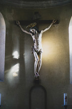crucifix hanging inside a church 