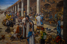 Painting of Jesus in a market 