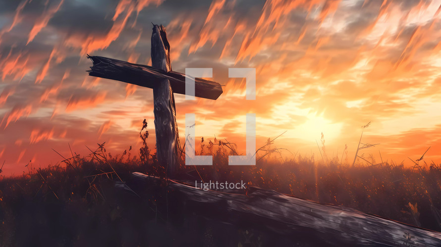 Wooden Cross at sunset light