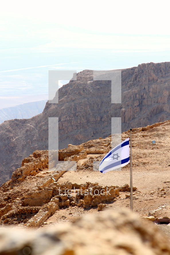 Israeli flag on top of Masada
