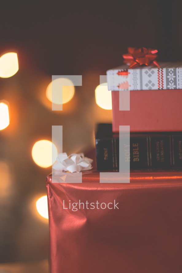 A Bible and Christmas gifts 