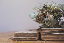 an old Bible and dried flowers