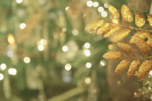 bokeh lights and gold leaves