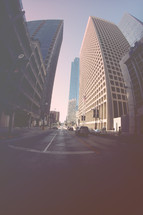 city street and buildings - fisheye lens 