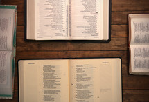 open pages of Bibles at a Bible study 